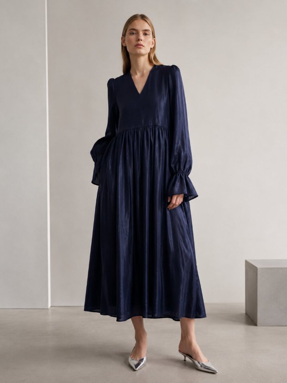 Baum‎ und Pferdgarten Navy Axelle Dress Puff Sleeve Scandinavian Minimalist  NWT